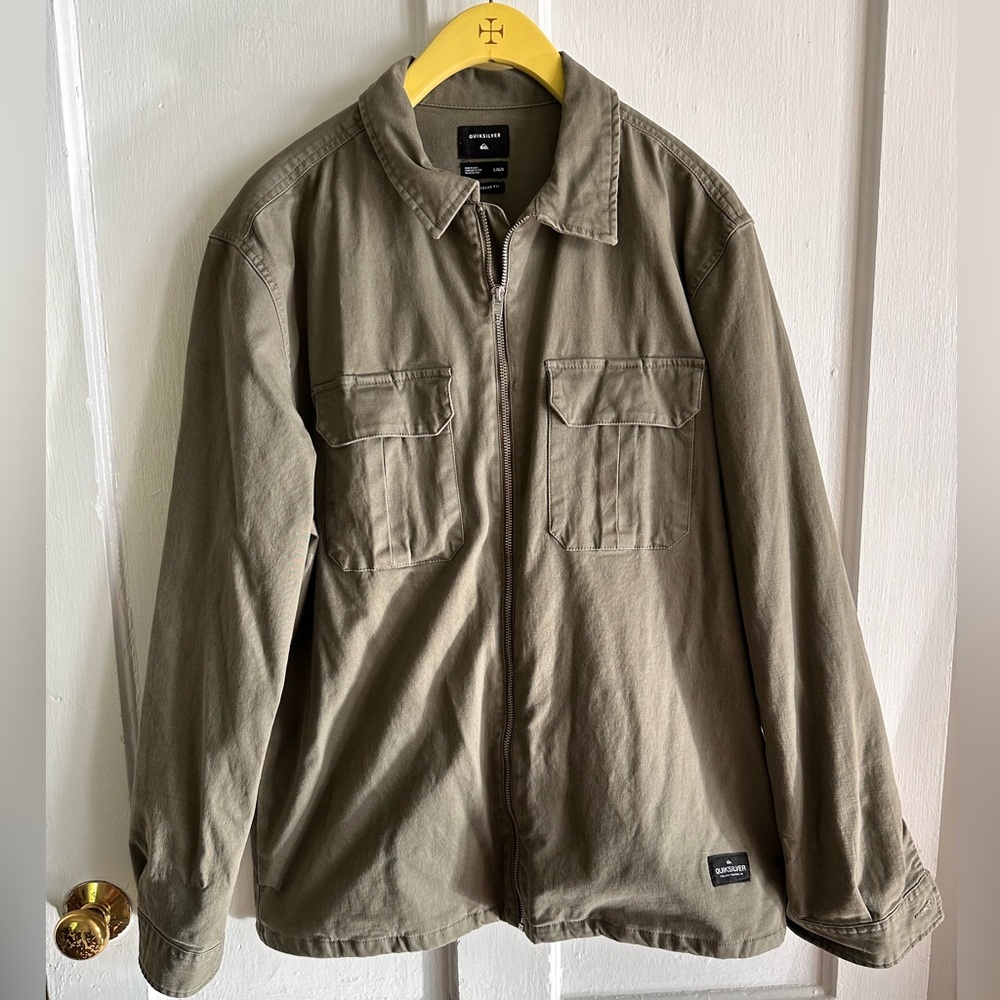 VTG Quiksilver Men’s Light-weight Shirt Jacket / Chore Coat Olive Green Large